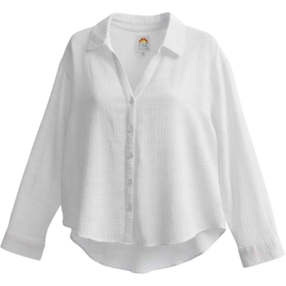 C&C California White Cotton Gauze Grid Button Down Shirt XL